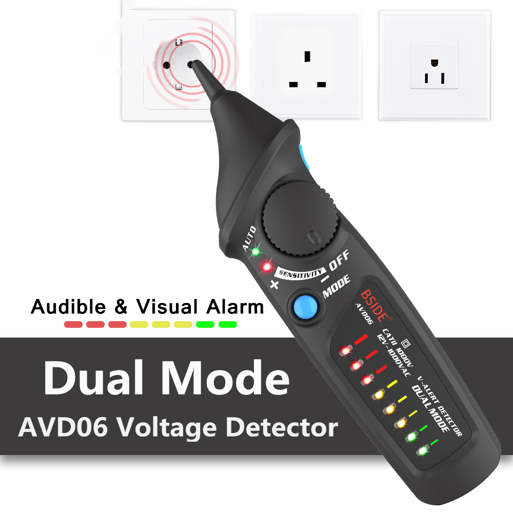 BSIDE AVD06 듀얼 모드 비제어 전압 검출기 AC 12-1000V 자동/수동 NCV 테스터 대전체 검사 감도 조절 가능