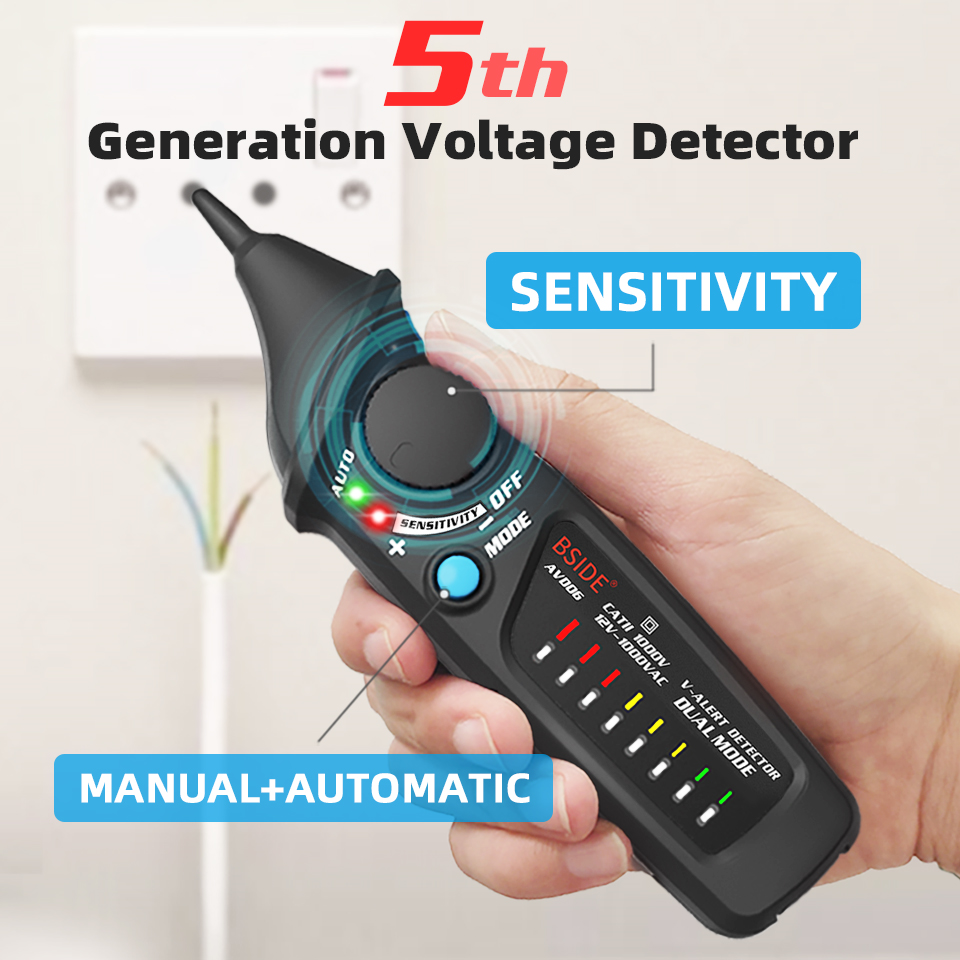 BSIDE AVD06 Dual Mode Non-contact Voltage Detector AC 12-1000V Auto/Manual NCV Tester Live Wire Check Sensitivity Adjustable