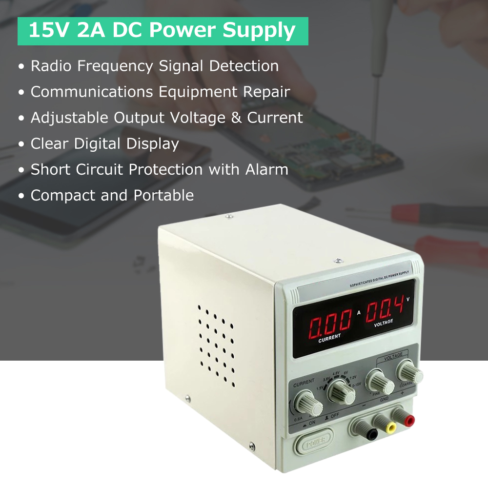 BK-1502DD DC Power Supply Variable 15V 2A Digital Display Adjustable Switching Regulated Power Supply for Mobile Phone Laptop Repair