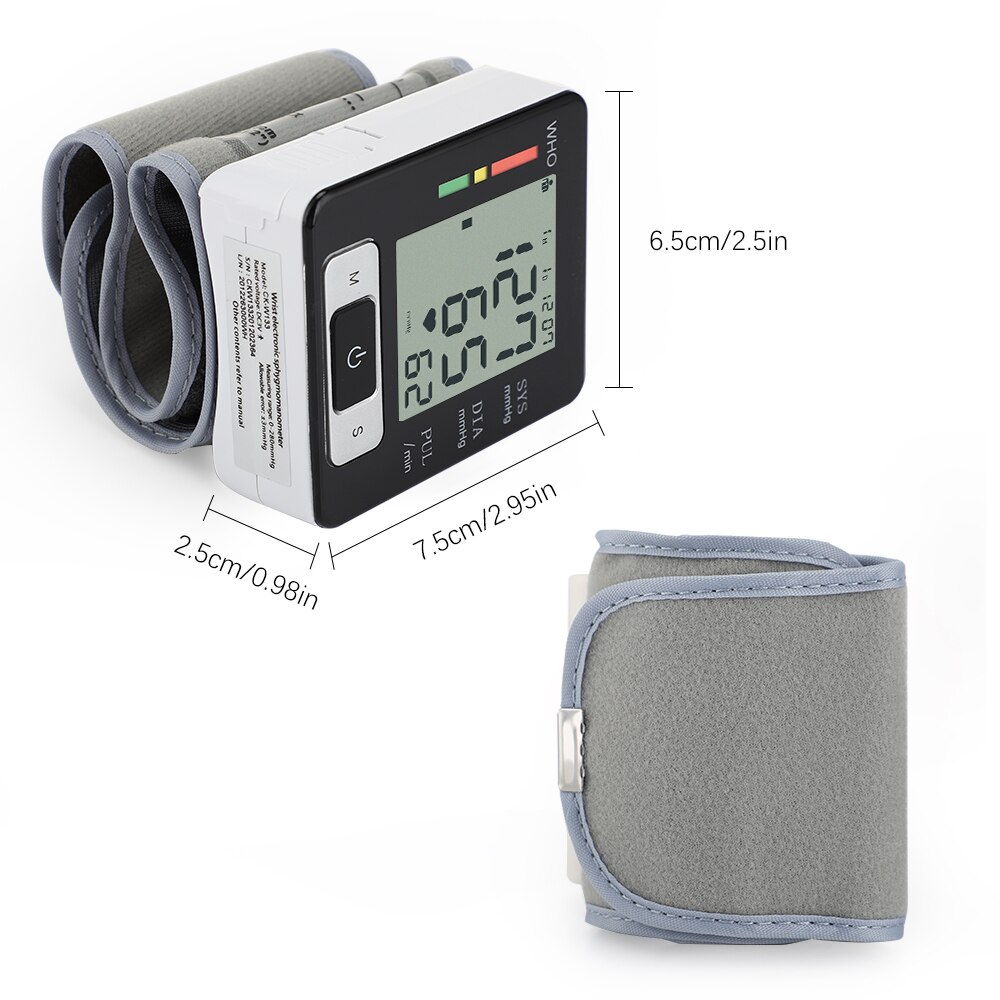 Tensiómetro médico esfigmomanómetro de pulsera de pulsera de voz en inglés para monitorear la frecuencia cardíaca, pulso, esfigmomanómetro portátil