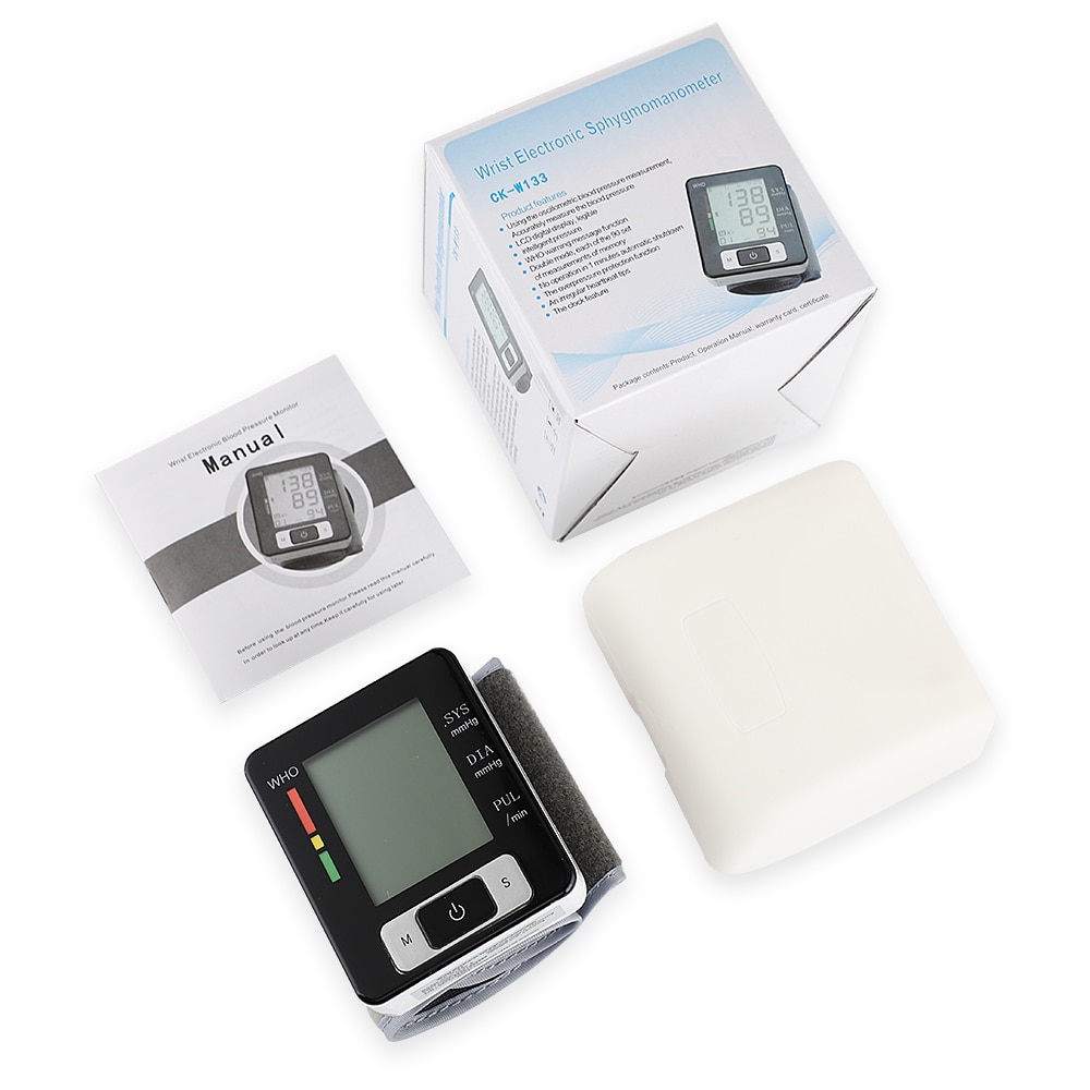 Tensiómetro médico esfigmomanómetro de pulsera de pulsera de voz en inglés para monitorear la frecuencia cardíaca, pulso, esfigmomanómetro portátil