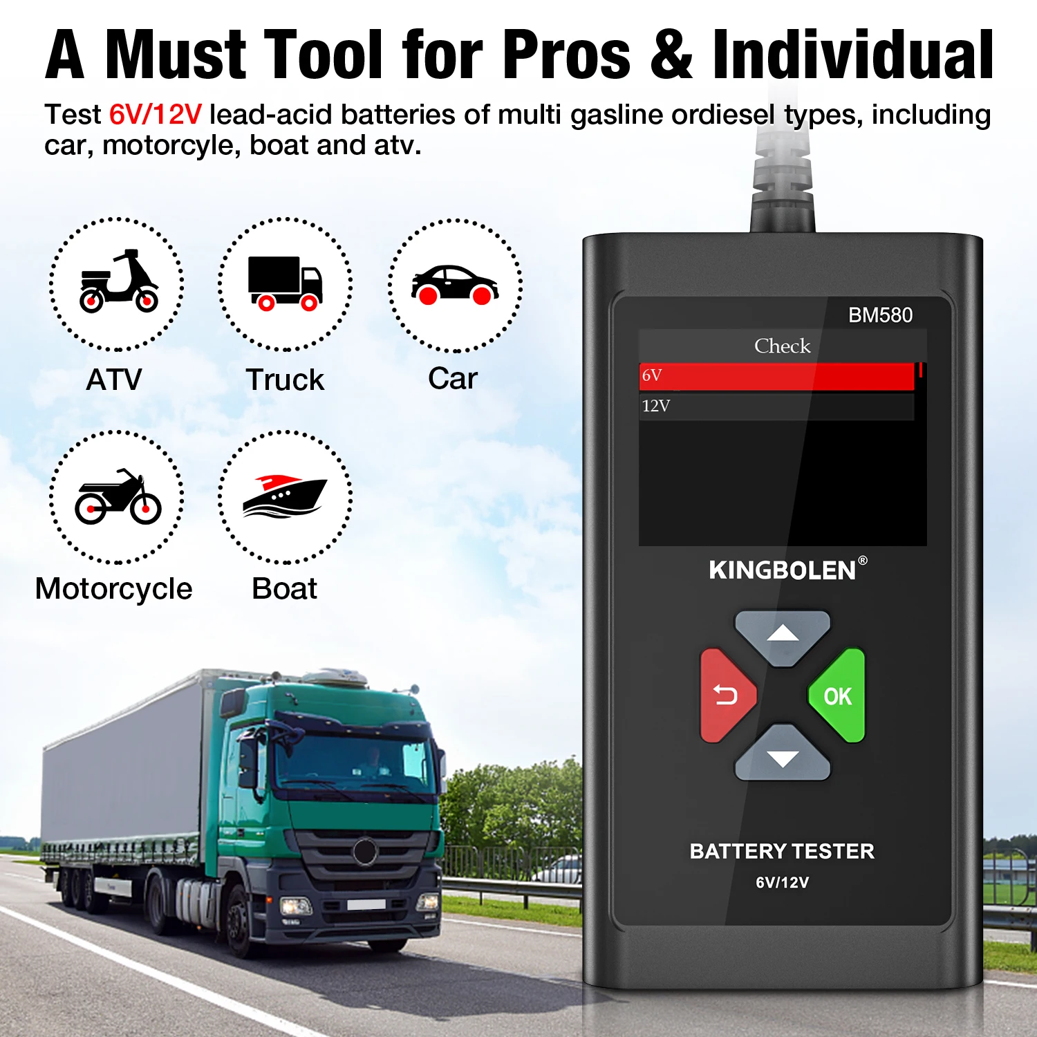 BM580 건전지 테스터 12V 6V 차 건전지 충전기 도구 시작 회로 충전 시험 자동차 분석기 PK KW650 KW208