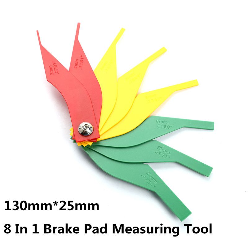 8-in-1 브레이크 패드 측정 도구 게이지 틈새 측정기 눈금 라이닝 두께 마모 측정기 두께 측정기 편리 측정