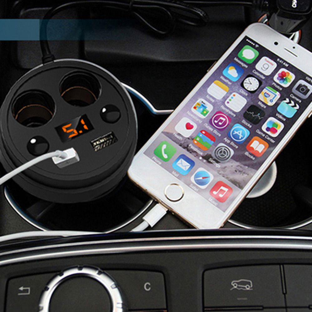 Car Cup Charger 3.1A USB HUB Cup Holder Adapter Cigarette Lighter Splitter Mobile Phone Chargers With Voltage LED Display