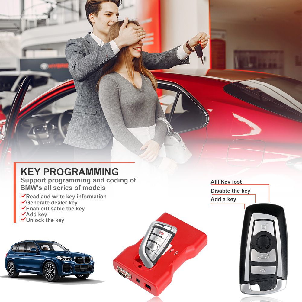 CGDI BMW Key Programmer 전체 에디션 24개 라이센스 무료 읽기 8피트 어댑터 및 BMW OBD 케이블