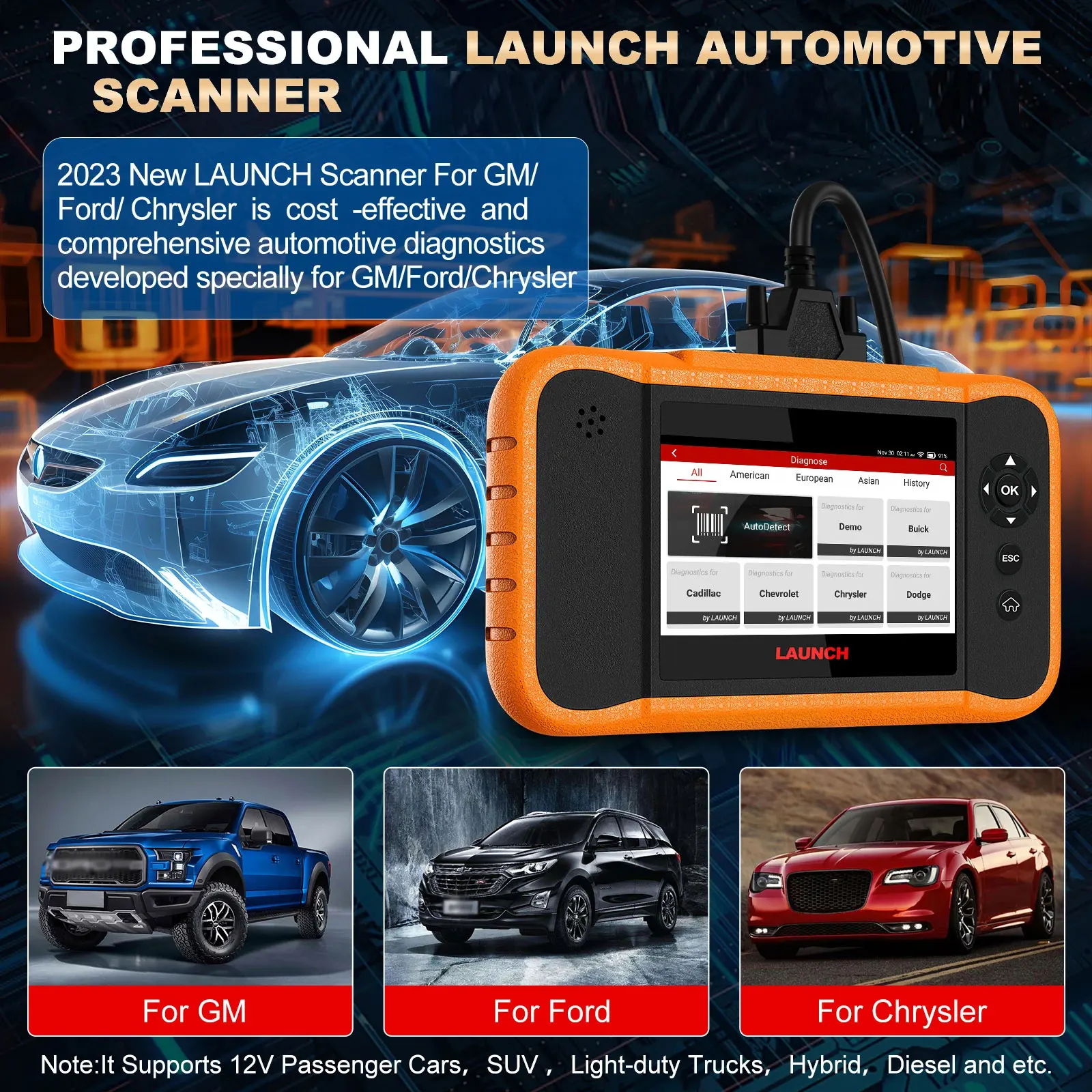 LAUNCH X431 Creader Elite 2.0 For FGC Car Diagnostic Tool Full Systems ECU Coding Bi-directional Control 31+ Service OBD2 Scan
