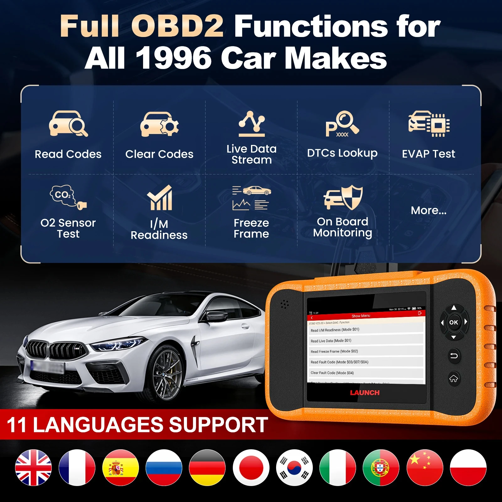 LAUNCH X431 Creader Elite 2.0 For FGC Car Diagnostic Tool Full Systems ECU Coding Bi-directional Control 31+ Service OBD2 Scan