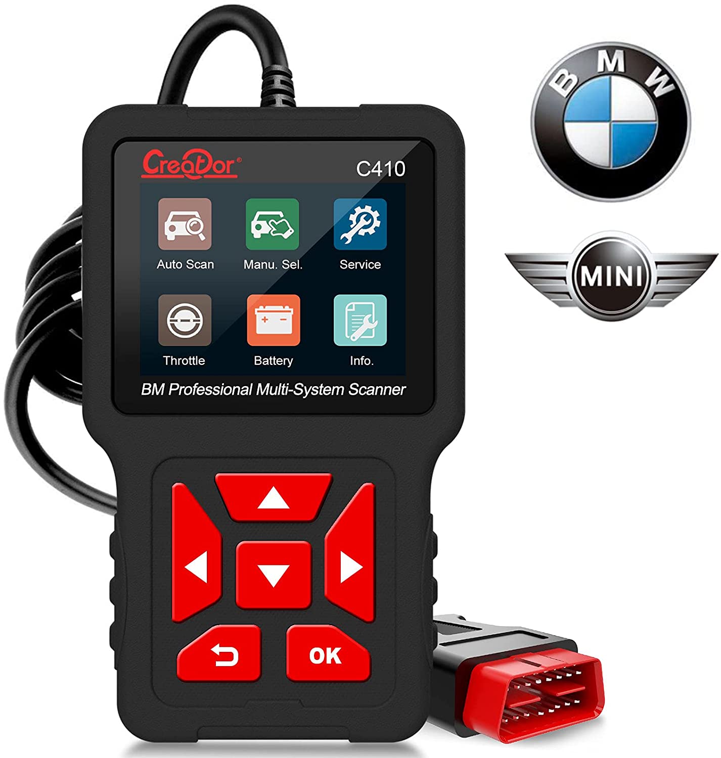 Lector de Código del escáner obd2 profesional creator c410, adecuado para la herramienta de diagnóstico de fallas BMW mini cooper, la herramienta de diagnóstico de fallas de diagnóstico multisistema (con abs)