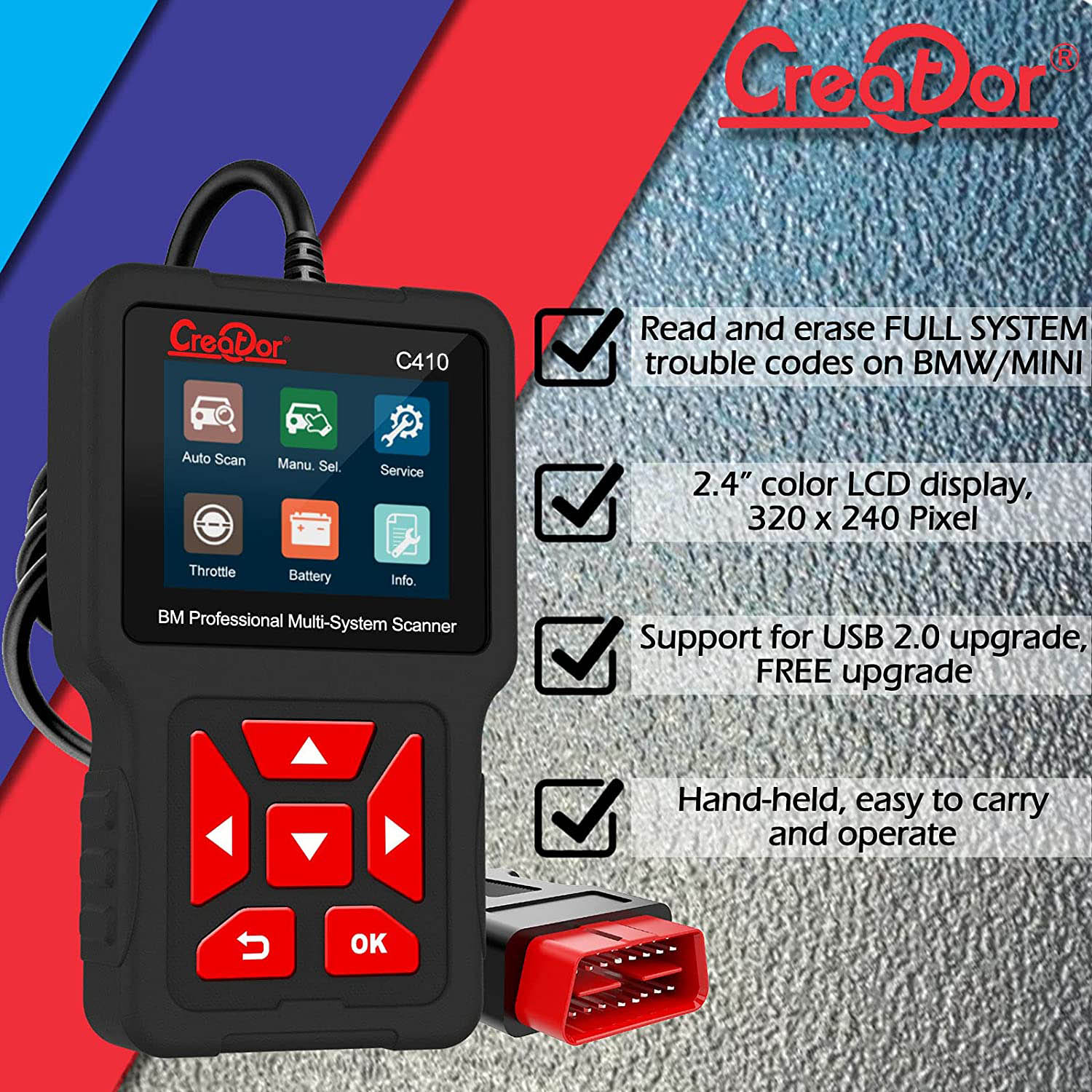 Creator C410 Professional OBD2 Scanner Code Reader for BMW Mini Cooper  Scan Tool Multi-Systems Diagnostic Scan Tool with ABS