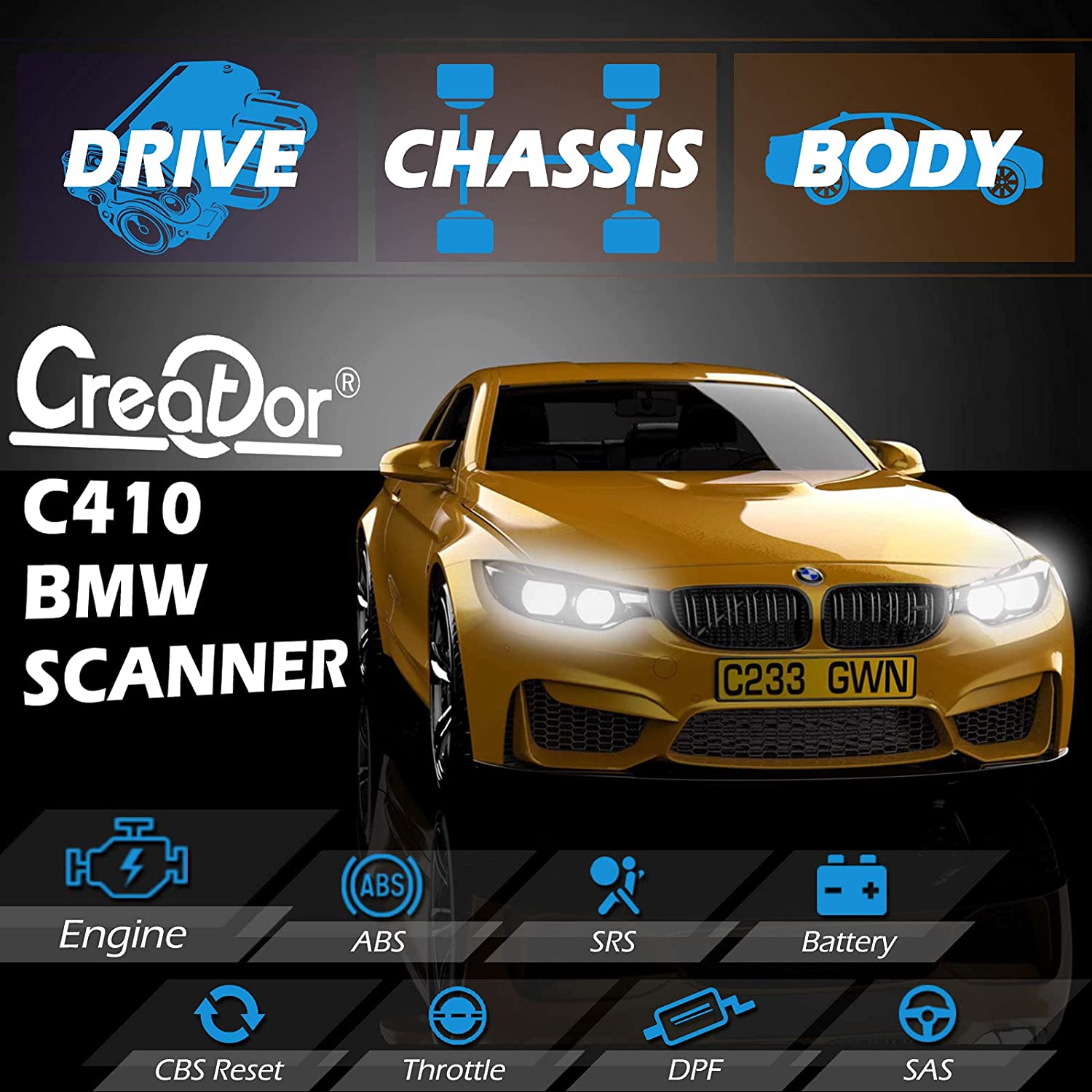 Creator C410 전문 OBD2 스캐너 코드 리더기, BMW Mini Cooper 문제 해결용 다중 시스템 진단 문제 해결기(ABS 포함)