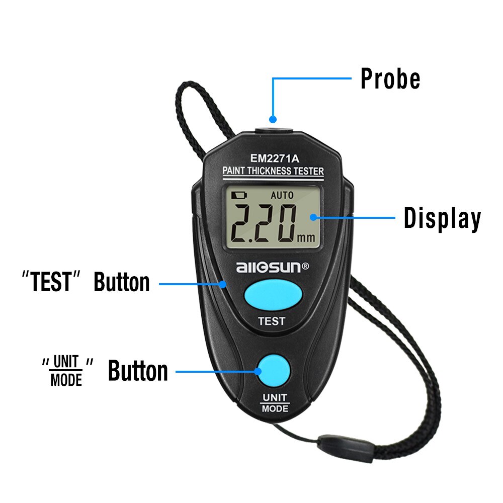 EM2271A Digital Thickness Gauge Coating Meter  Fe/NFe 0.00-2.20mm for Car Thickness Meter  Russian Manual