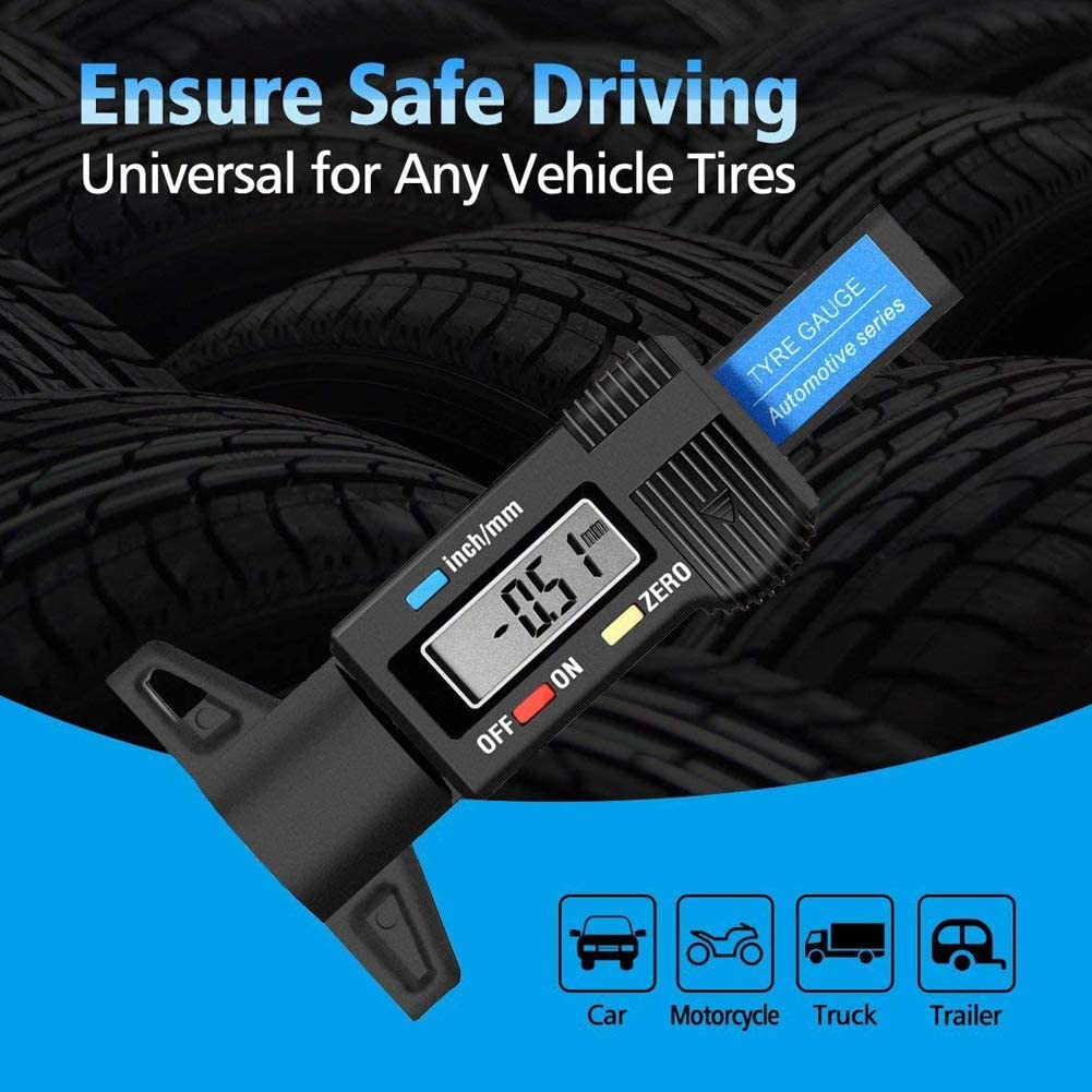 LCD Digital Car Tyre Tire Tread Depth Gauge Meter Auto Tire Wear Detection Measuring Tool Caliper Thickness Gauges Monitoring