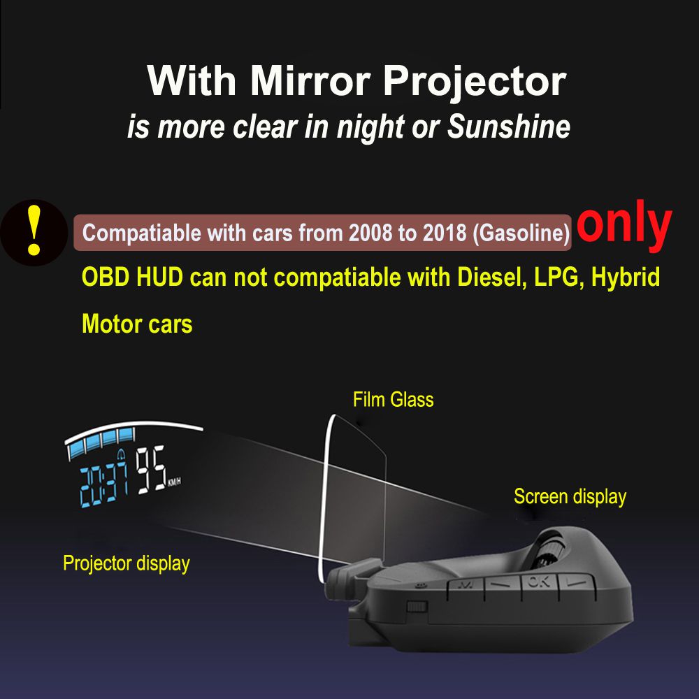 Eanop HUD Mirror 04 Monitor frontal del automóvil obd2 proyector de velocidad del parabrisas alarma de Seguridad temperatura del agua exceso de velocidad voltaje RPM