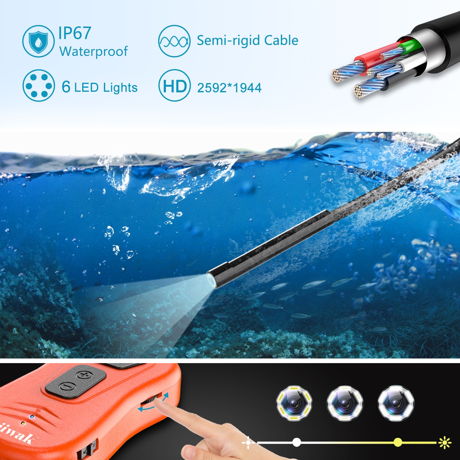 WiFi Endoscope Camera 5.0MP Wireless Borescope 1944P 6X Zoomable IP67 Snake Inspection Camera for Android iOS
