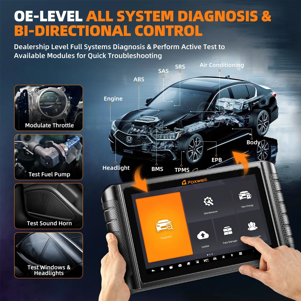 FOXWELL NT1009 OBD2 Bluetooth Car Scanner All System A/F Adjust 35 Reset Active Test ECU Coding OBD 2 Auto Diagnostic Tools