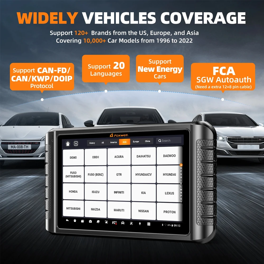 FOXWELL NT1009 OBD2 Bluetooth Car Scanner All System A/F Adjust 35 Reset Active Test ECU Coding OBD 2 Auto Diagnostic Tools