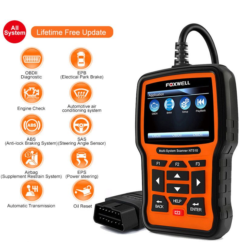 FOXWELL NT510 Elite 전체 시스템 OBD2 자동차 스캐너 SAS DPF BRT 30+ 양방향 액티브 테스트 자동차 진단 도구 재설정