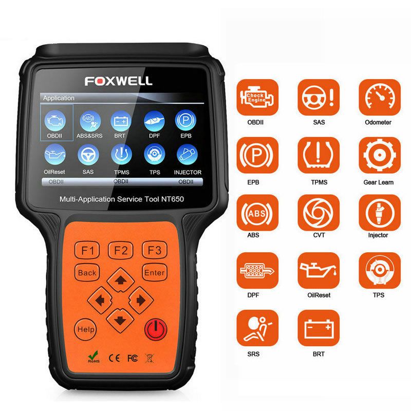 Foxwell nt650 elite obd2 escáneres automotrices SAS A / F Oil BRT DPF 26 + restablece la herramienta profesional de diagnóstico automotrices OBD escáneres obd2