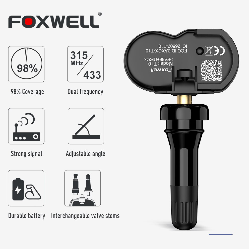 Foxwell T10 Mx-Sensor 315MHz 433MHz TPMS Sensor 타이어 압력 모니터 테스터 클론 가능 프로그래밍 가능 범용 센서 활성화