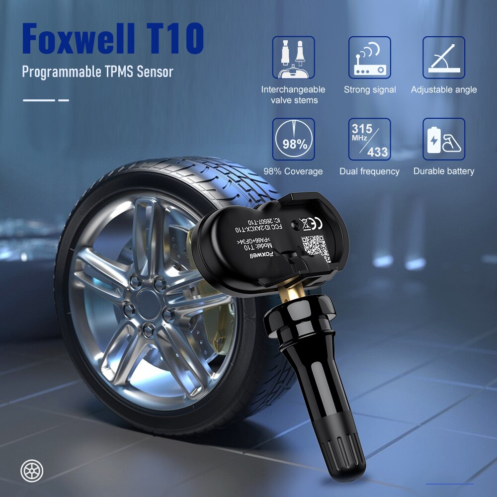 Foxwell T10 Mx-Sensor 315MHz 433MHz TPMS Sensor 타이어 압력 모니터 테스터 클론 가능 프로그래밍 가능 범용 센서 활성화