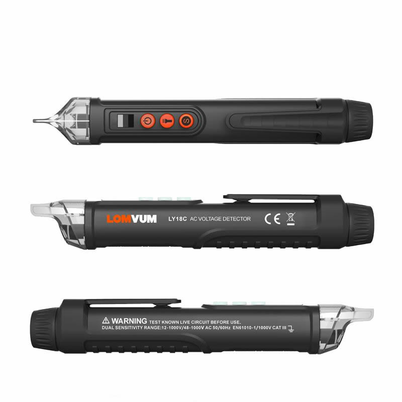 LOMVUM AC 전압 소형 펜 전류 테스트 펜 차단기 탐지기 12V/48V-1000V 전압 감도 로그