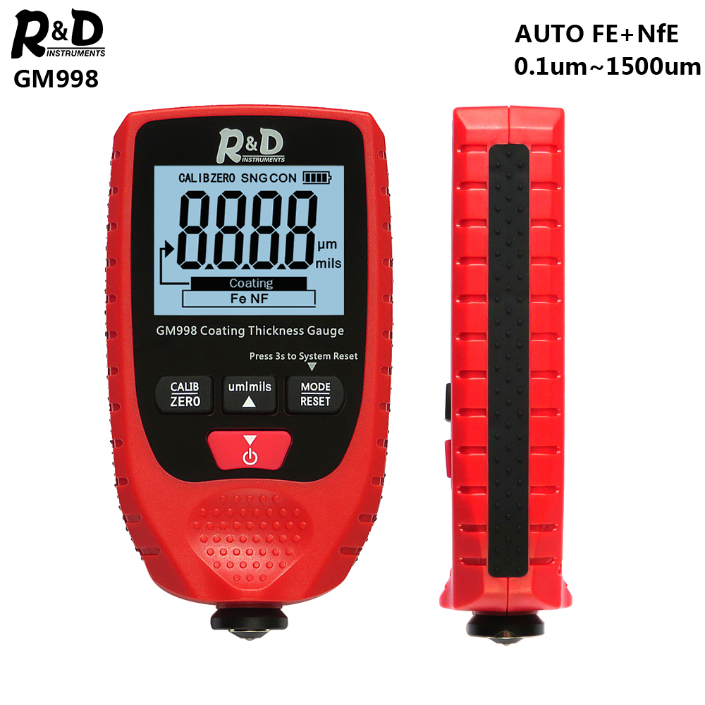 R&D GM998 car paint coating thickness gauge car paint electroplate metal coating thickness tester meter 0-1500um Fe & NFe probe