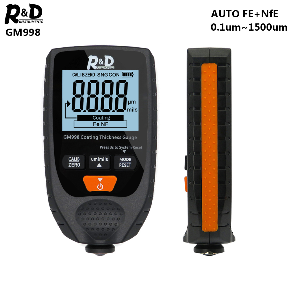 R&D GM998 car paint coating thickness gauge car paint electroplate metal coating thickness tester meter 0-1500um Fe & NFe probe