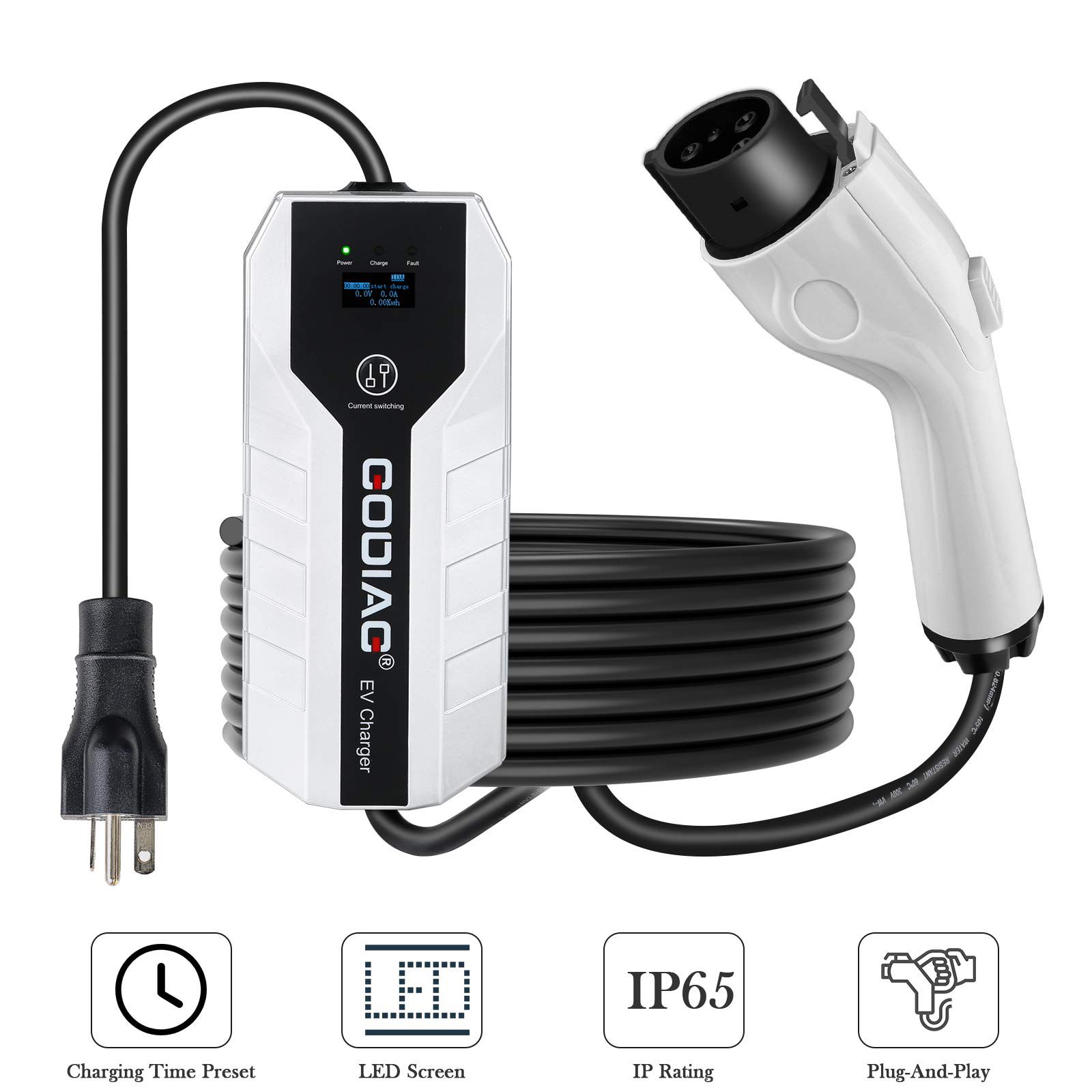 GODIAG EV Charger Portable Fast US Standard 110V/220V dual Voltage Modes 16 Amps with 16.4ft Extension Cord Compatible with J1772 Electric Vehicles