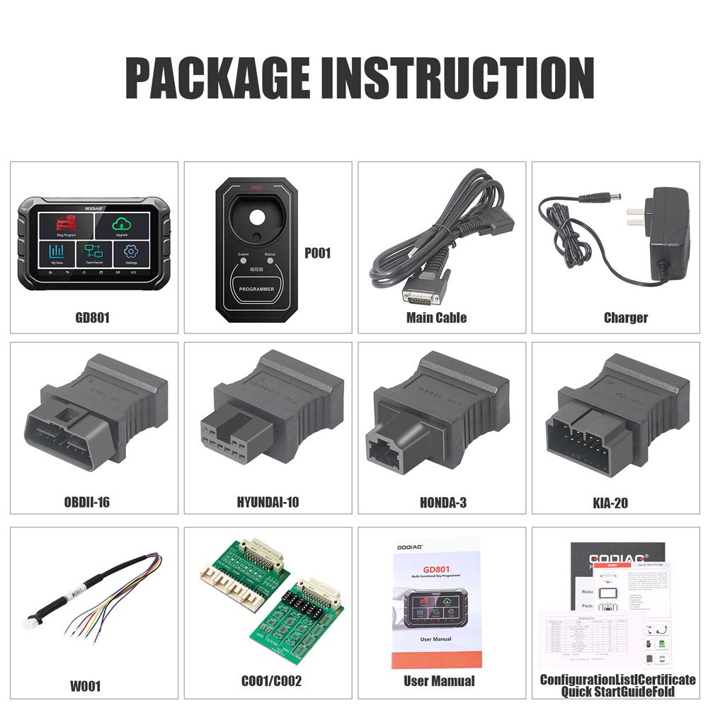 Programadores clave godiag gd801 soporte multilingüe para la corrección de kilometraje ABS EPB tpms eeprom, etc.