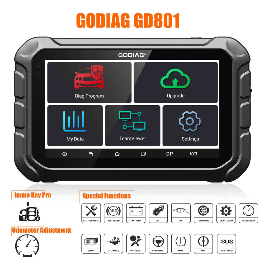 Programadores clave godiag gd801 soporte multilingüe para la corrección de kilometraje ABS EPB tpms eeprom, etc.