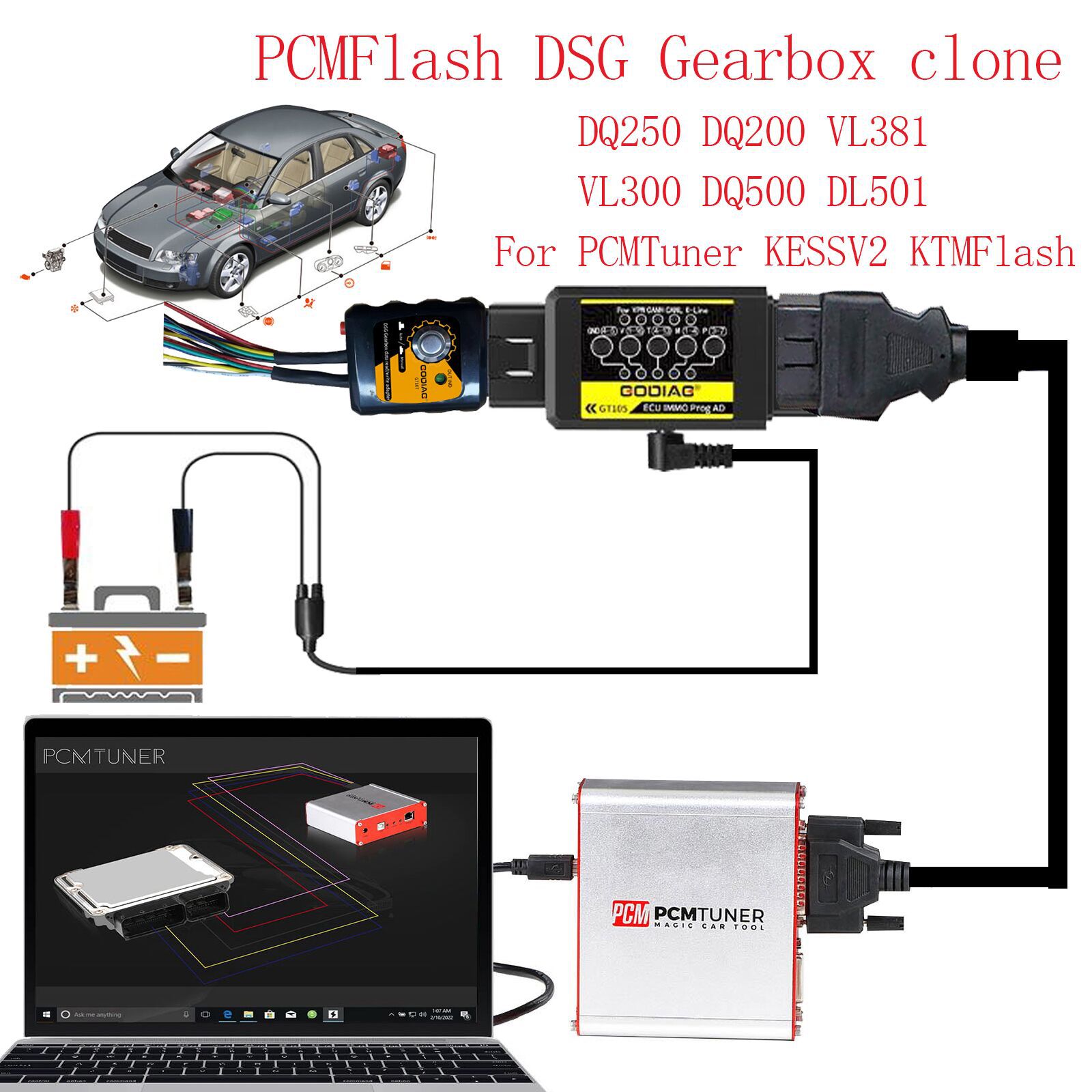 2022 최신 GODIAG GT105 ECU IMMO Kit Plus GT107 DSG 기어박스 데이터 읽기/쓰기 어댑터(DQ250, DQ200, VL381, VL300, DQ500, DL501용)