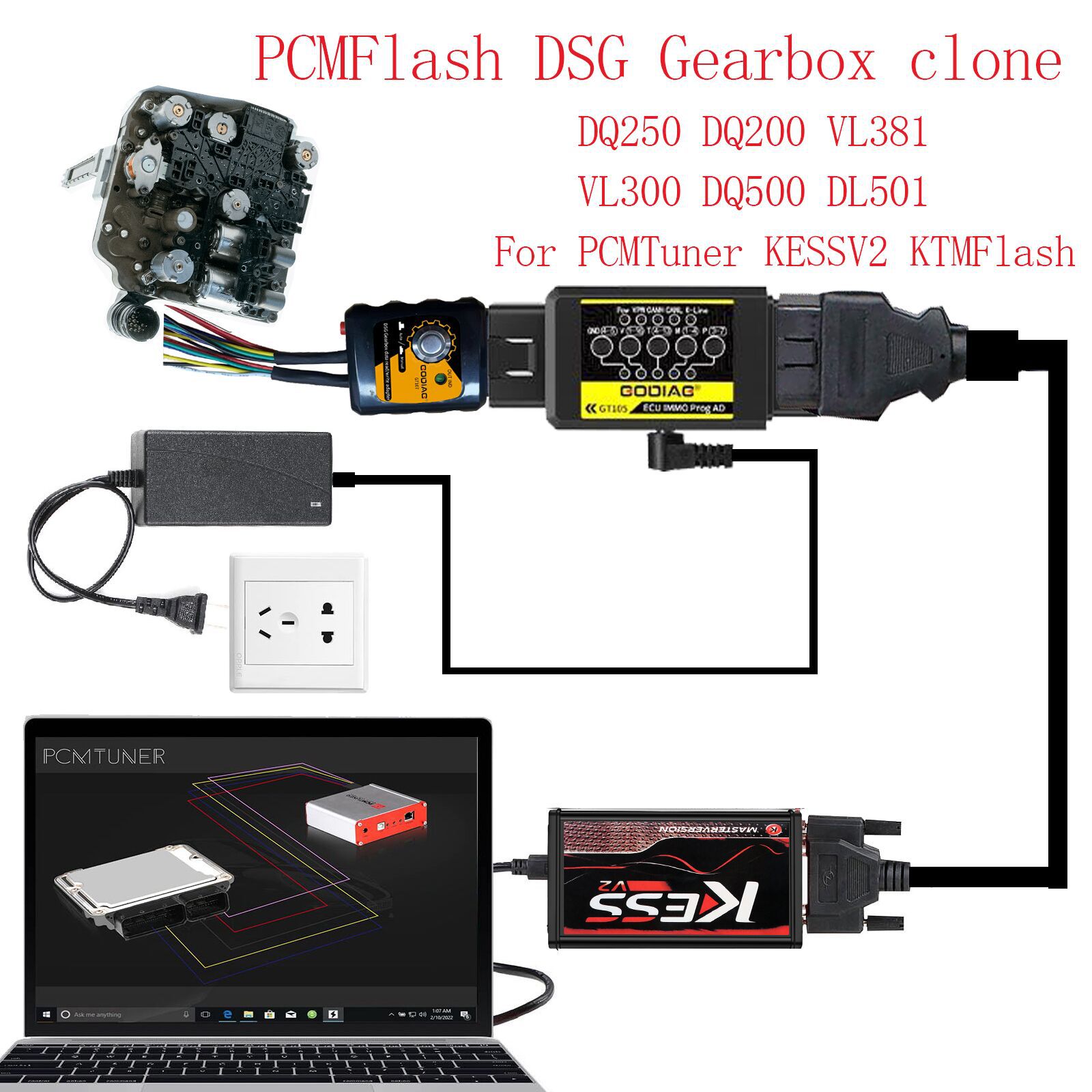 2022 Último gadiag gt105 ECU immo Kit plus gt107 dsg Gear Box data Reading / writing Adapter para dq250, dq200, vl381, vl300, dq500, dl501