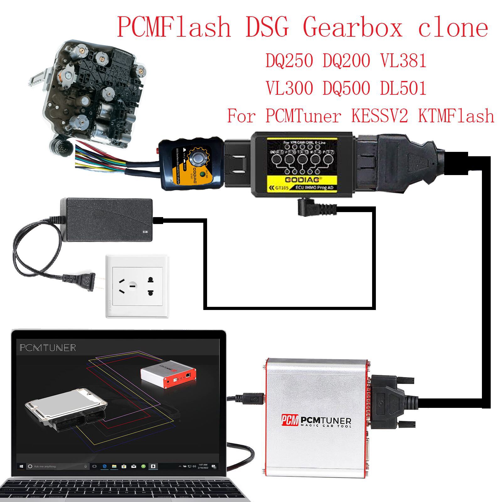 2022 최신 GODIAG GT105 ECU IMMO Kit Plus GT107 DSG 기어박스 데이터 읽기/쓰기 어댑터(DQ250, DQ200, VL381, VL300, DQ500, DL501용)