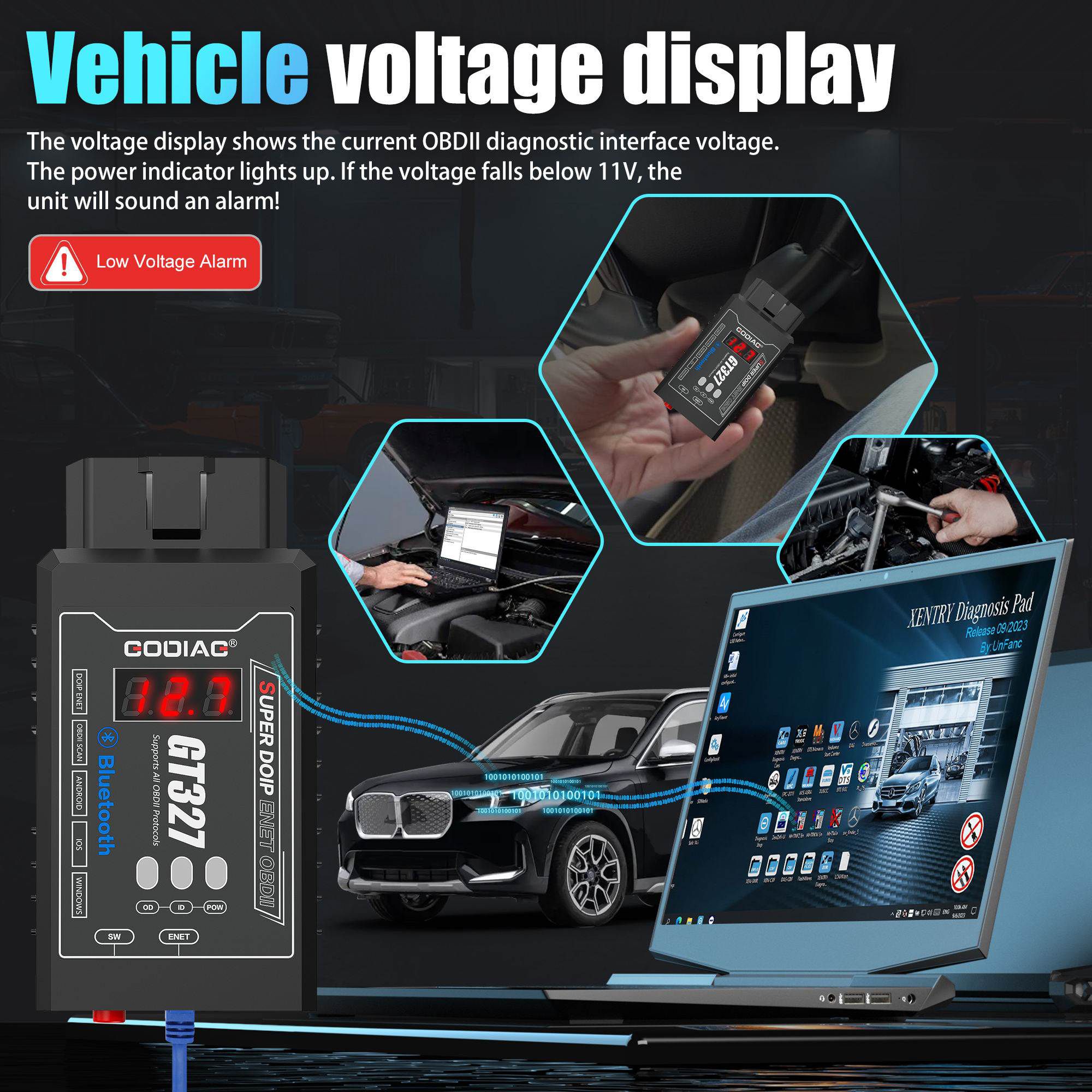 GODIAG GT327 SUPER DOIP ENET ELM327v1.5 Bluetooth 4.0 OBDII Scanner with Voltage Display for iOS/Android/Windows
