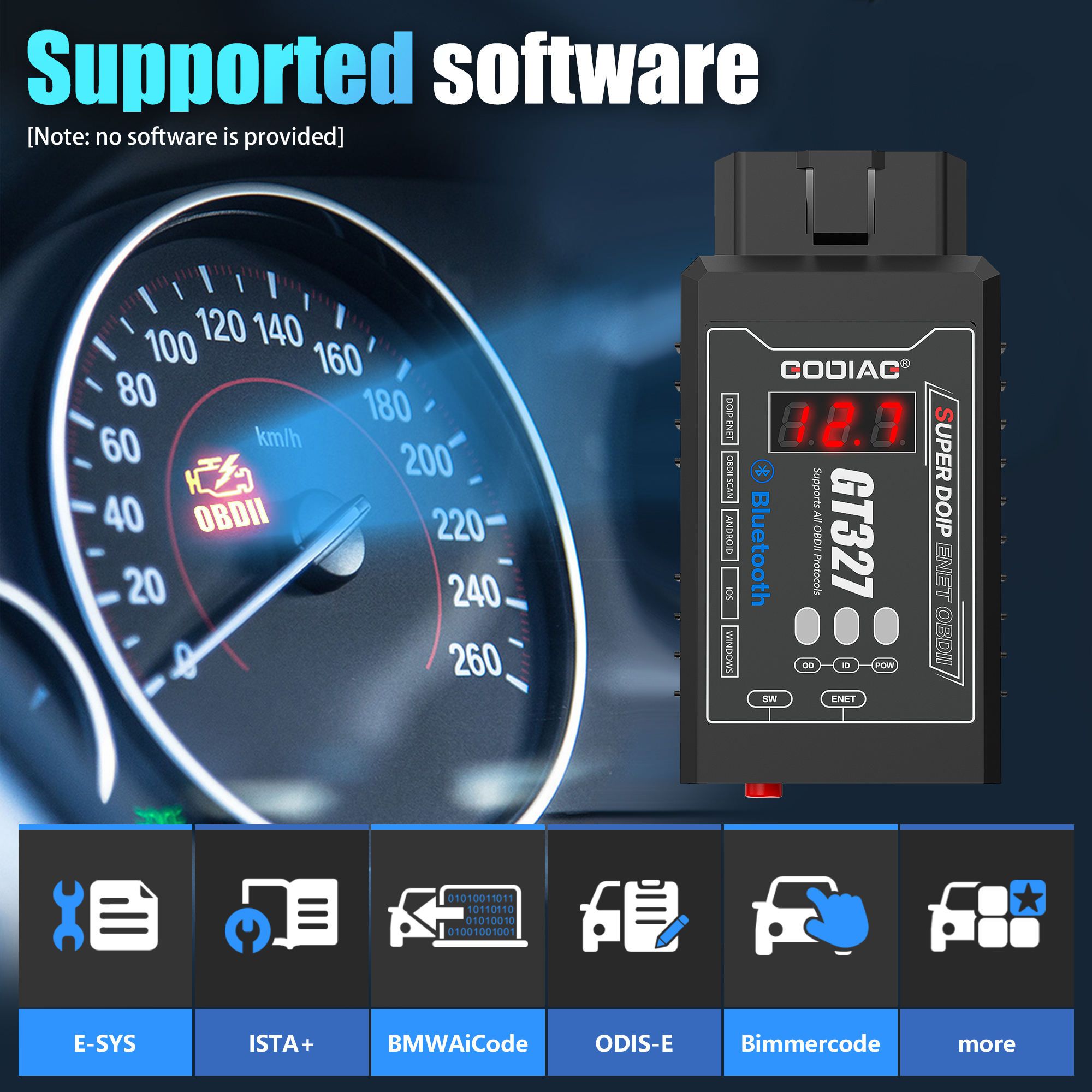 GODIAG GT327 SUPER DOIP ENET ELM327v1.5 Bluetooth 4.0 OBDII Scanner with Voltage Display for iOS/Android/Windows