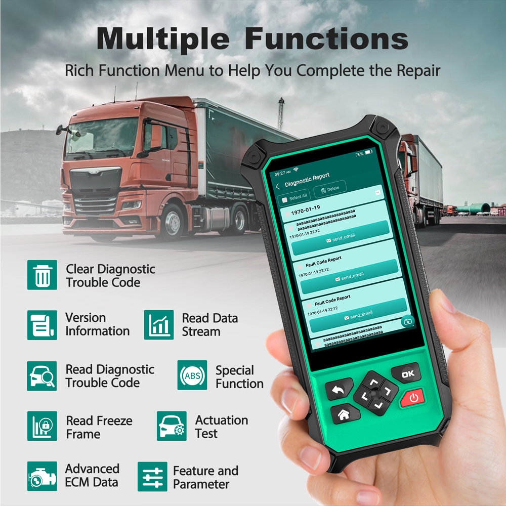 NEW CHIP HDT301 OBD2 Truck Diagnostic Scanner Professional All System 27 Resets Active Test OBD 24V Heavy Duty Trucks Scan Tools