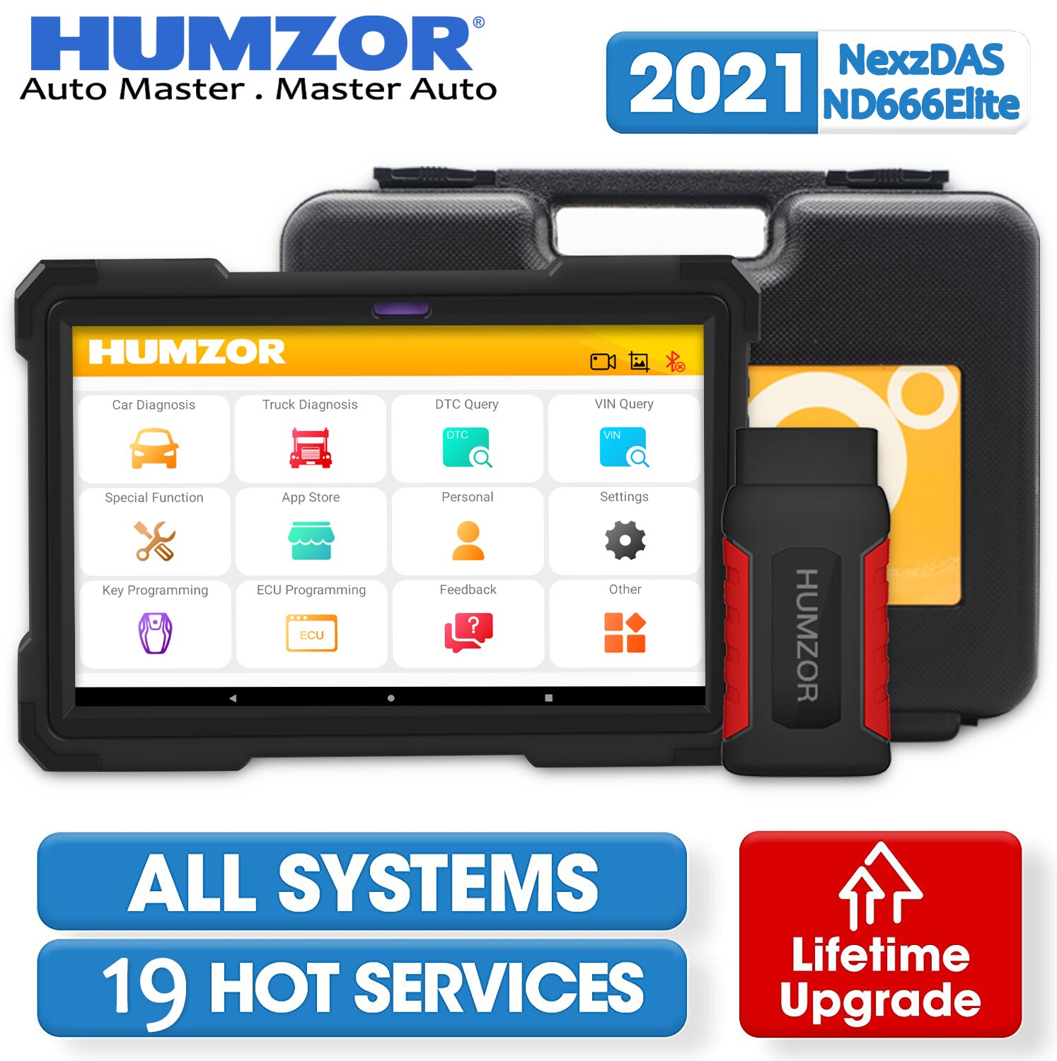 El escáner de diagnóstico automotriz humzor nd666 elite obd2 está equipado con 19 funciones de mantenimiento todos los diagnósticos del sistema