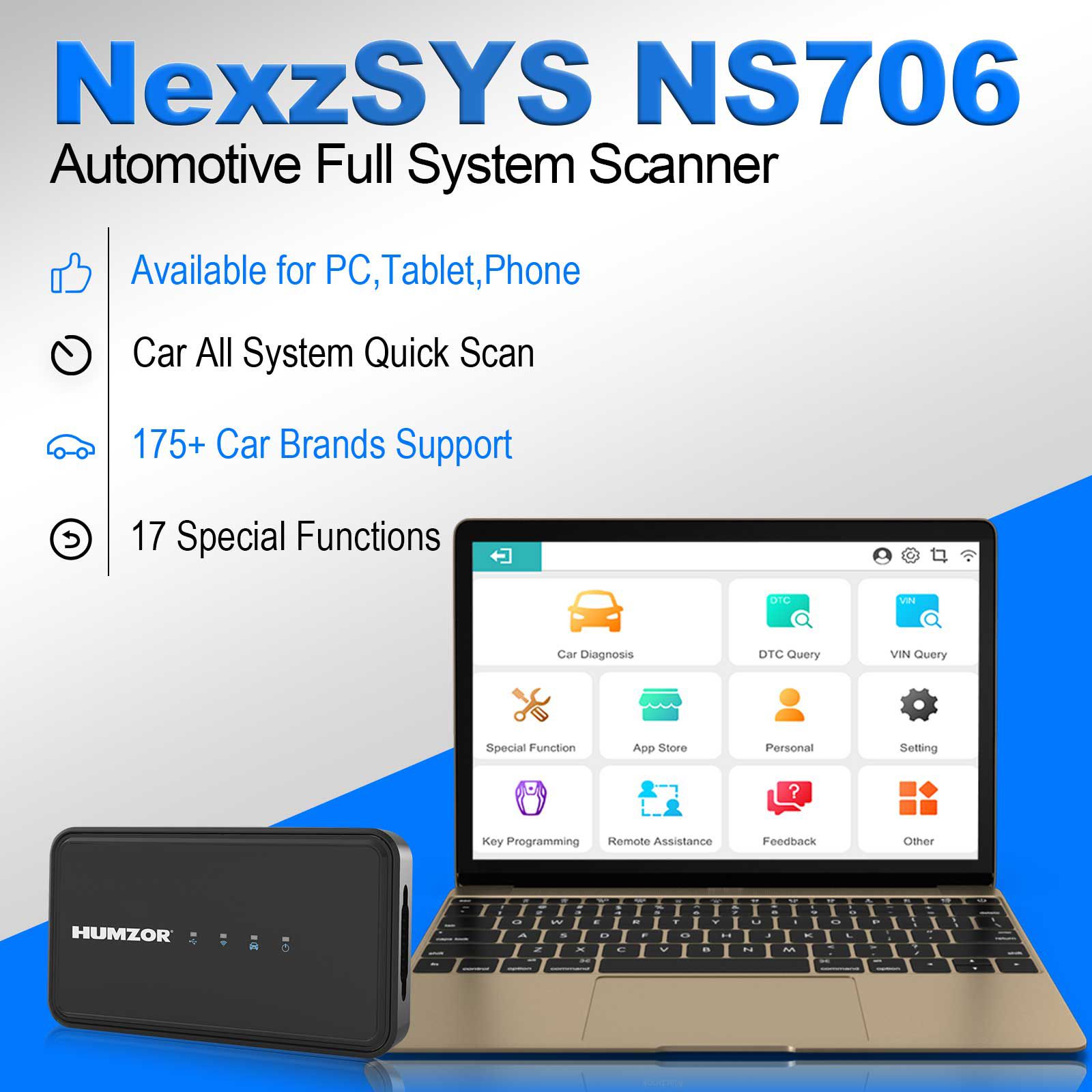 2023 HUMZOR NexzSYS NS706 OBD2 전체 시스템 스캐너 자동차 진단 도구 ECU 키 프로그래머