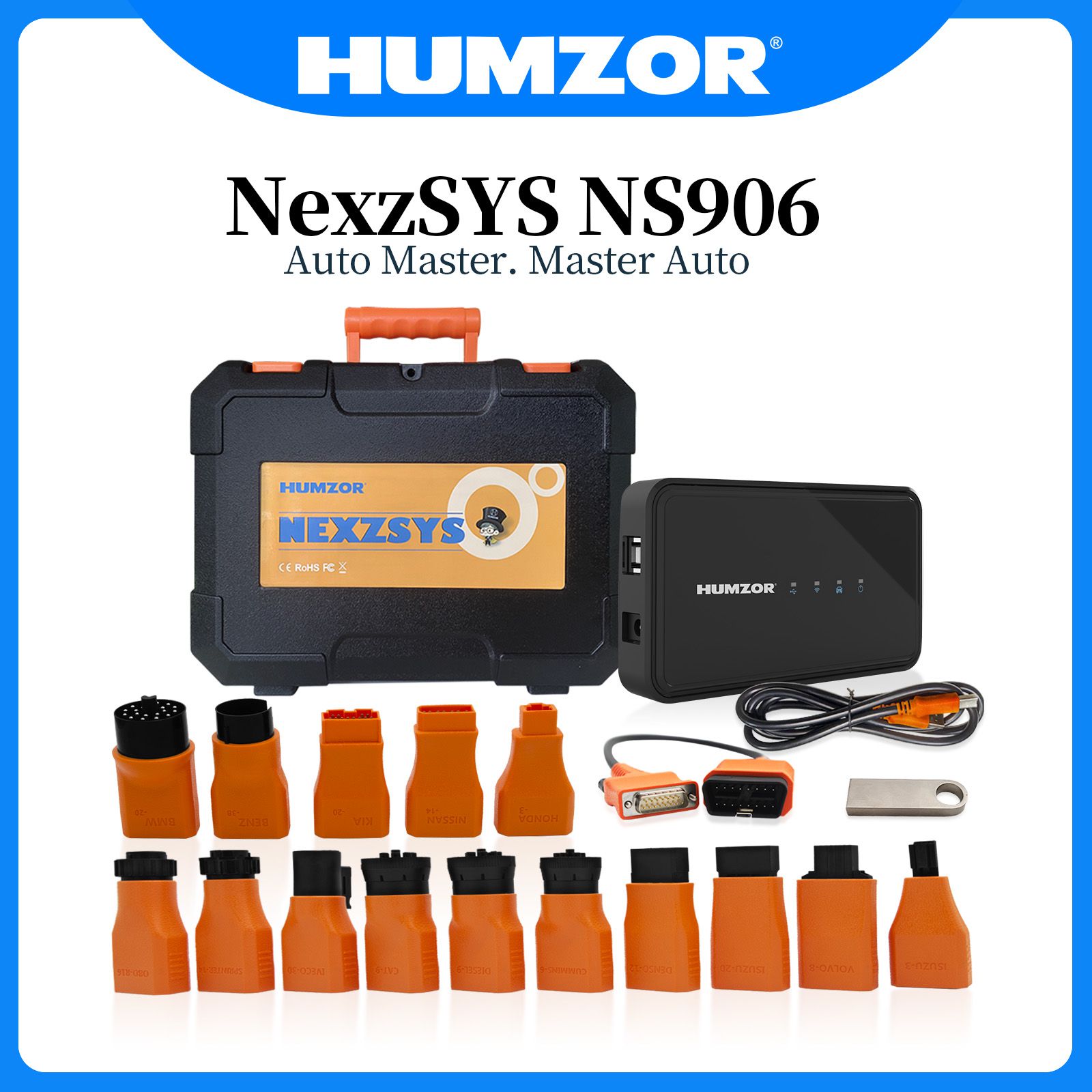 HUMZOR NexzSYS NS906 자동차 및 트럭 진단 도구는 Win7/8/10 시스템의 모든 시스템 진단을 지원합니다.