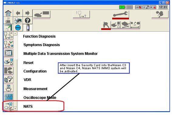 Nissan Consult 3 and Nissan Consult 4 Security Card Software Display