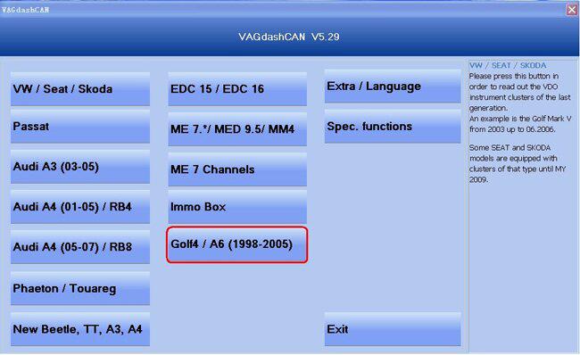El software VAG can v5.29 muestra 1