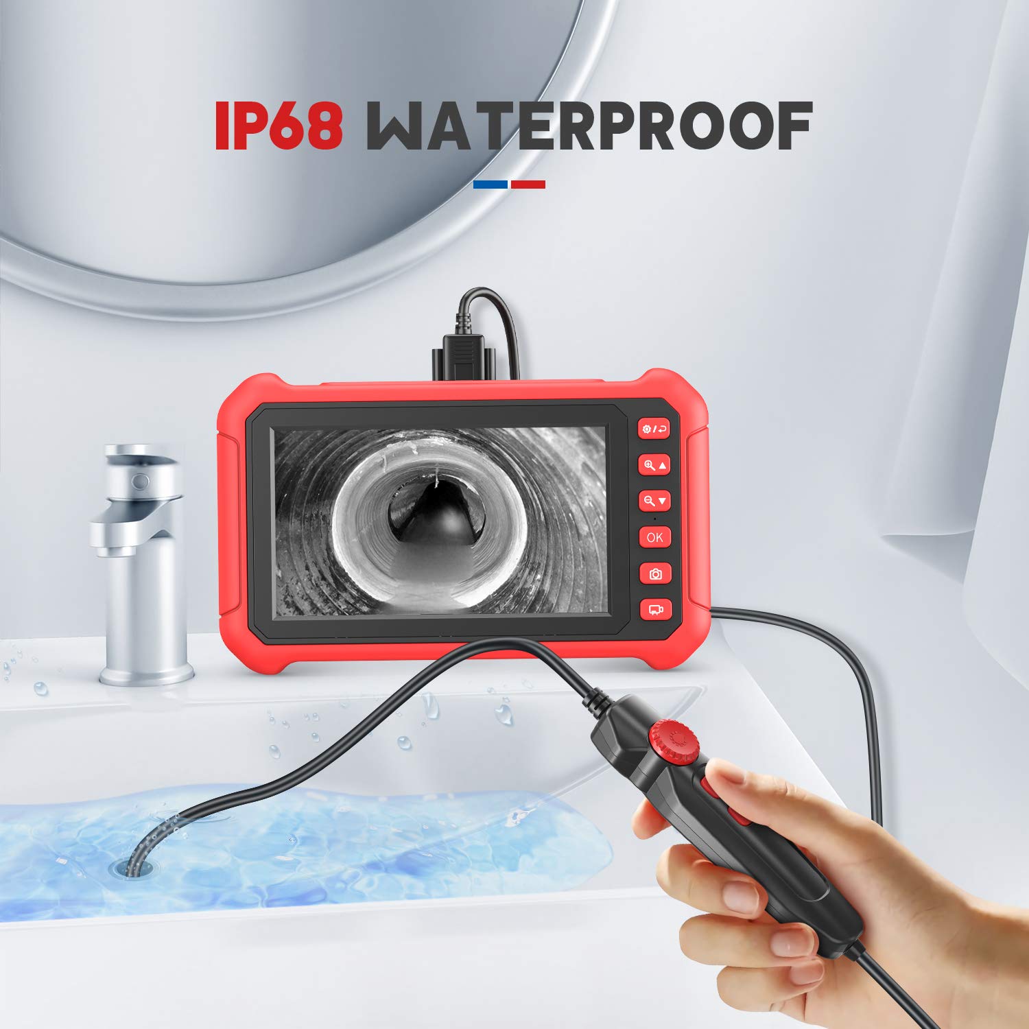 8.2mm Industrial Endoscope Camera 7" IPS 5MP Inspection Camera Waterproof Borescope Camera for Car Pipe Drain Scope