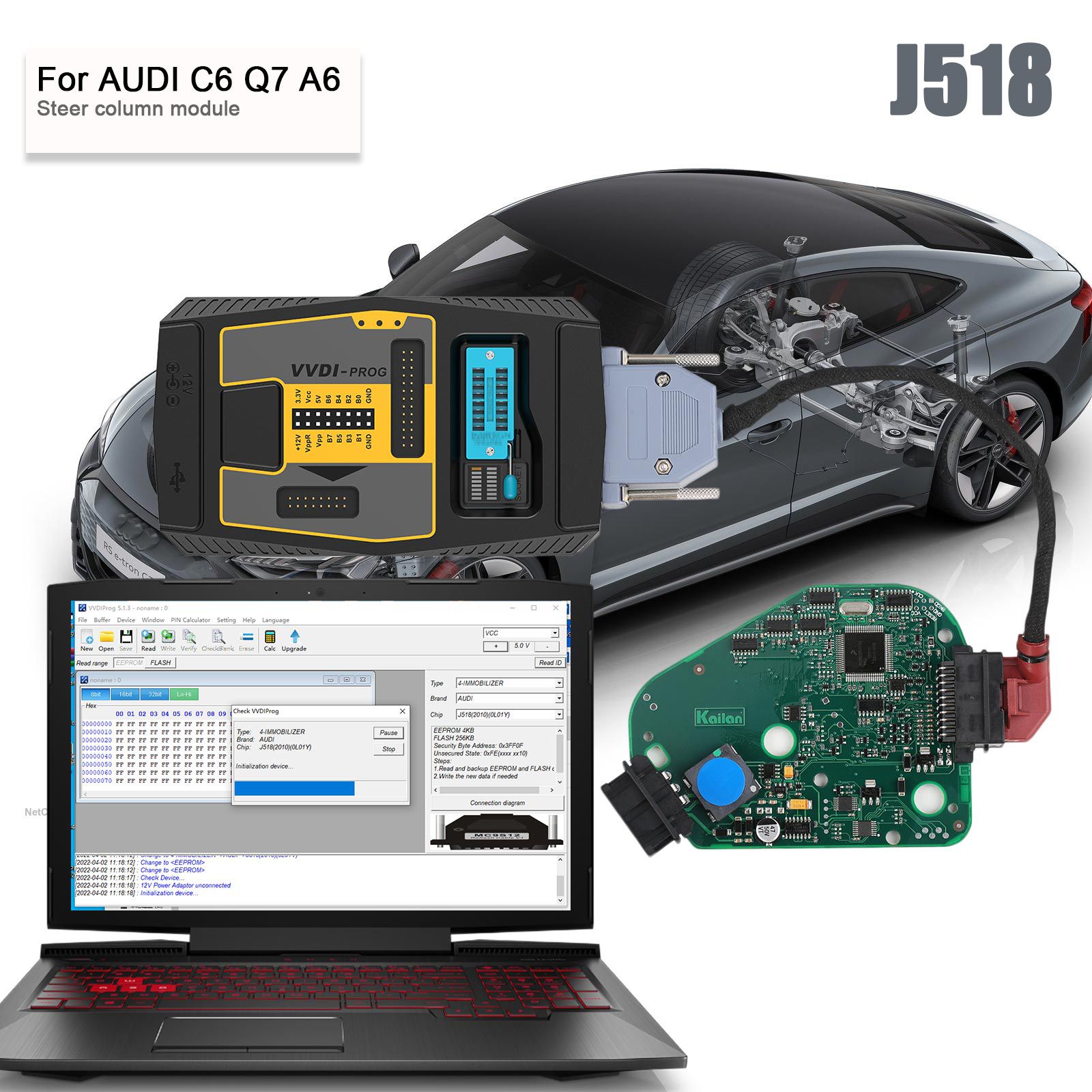 Simulador de módulo elv j518 del módulo de columna de dirección Audi C1 Q7 A6 con cable de programación especial vvdi