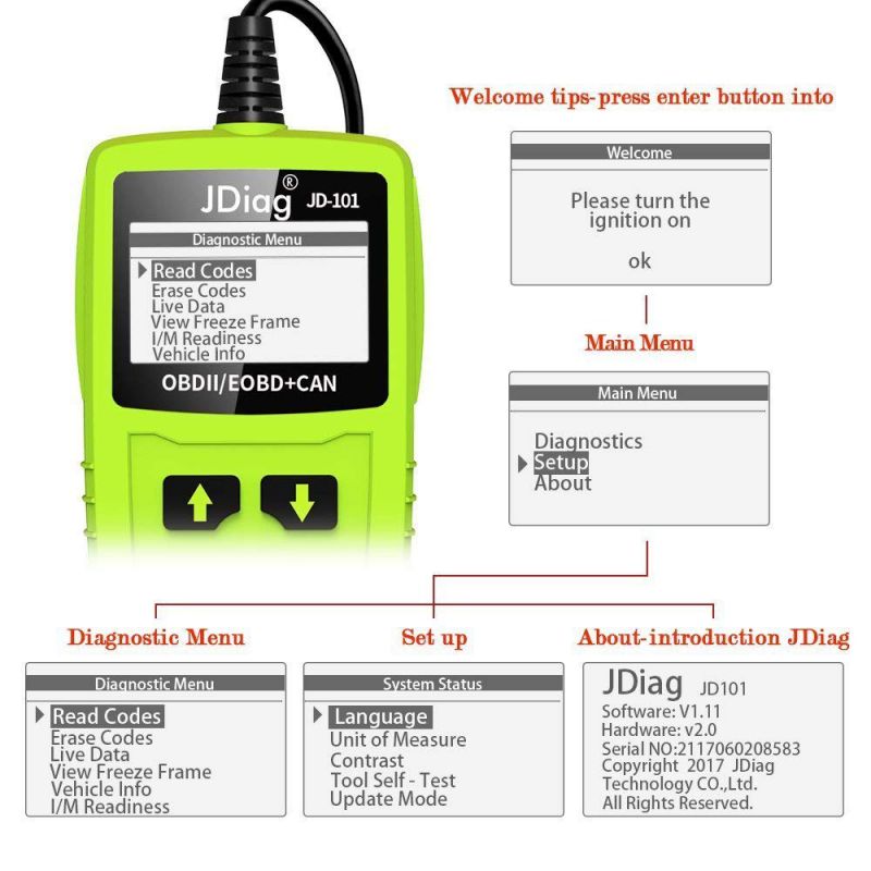 Lectura de código jdiag jd101 la herramienta de diagnóstico de fallas del motor inspecciona la herramienta de diagnóstico de vehículos ligeros del motor el escáner obd2 conduce automáticamente con la prueba de batería