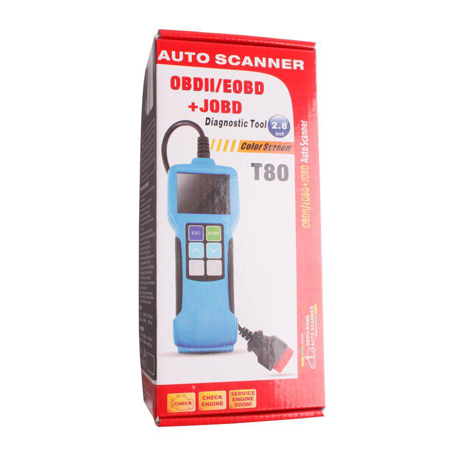 El escáner automático de pantalla de color jobd obd2 eobd t80 es adecuado para automóviles japoneses, con soporte de protocolo can y una cobertura más amplia del vehículo.