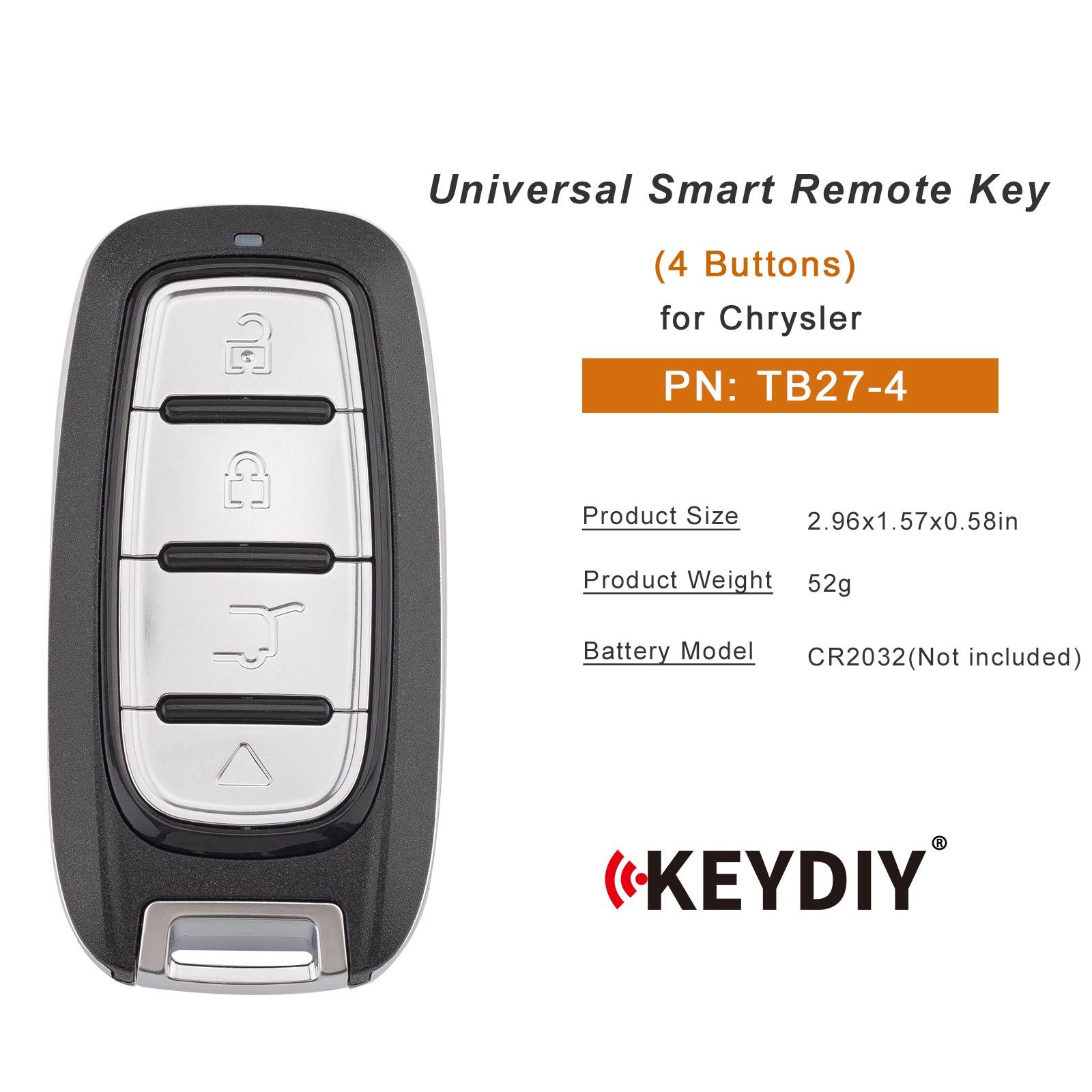 KEYDIY KD TB27-4 Universal Smart Remote Key 4 Buttons for Chrysler Type 5pcs/lot