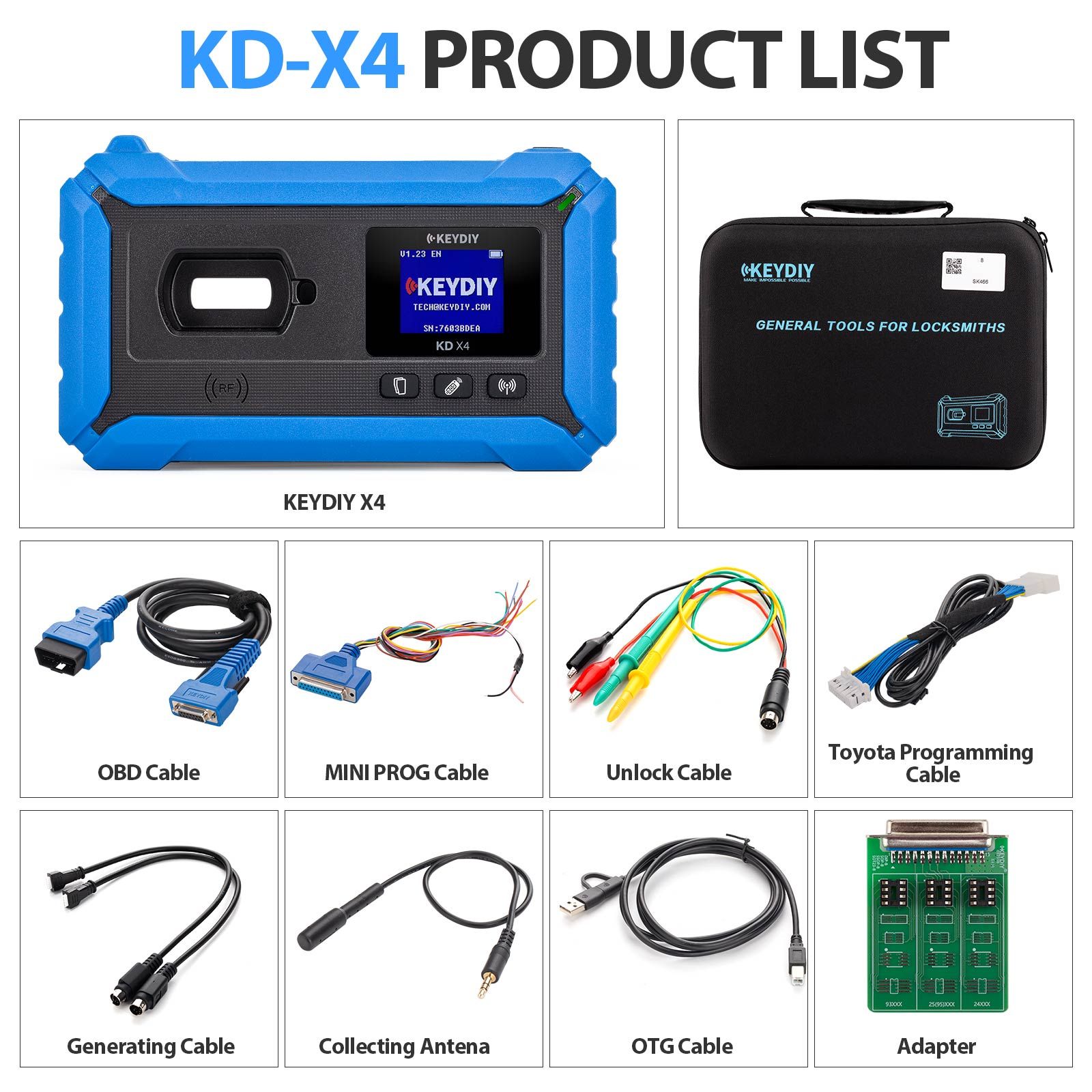 KEYDIY KD-X4 KDX4 5-in-1 Key Programmer Combines KD Max, KD Mate and KD Mini Prog for Key Recognition/ Generation/ Copying/ Programming/ Matching etc