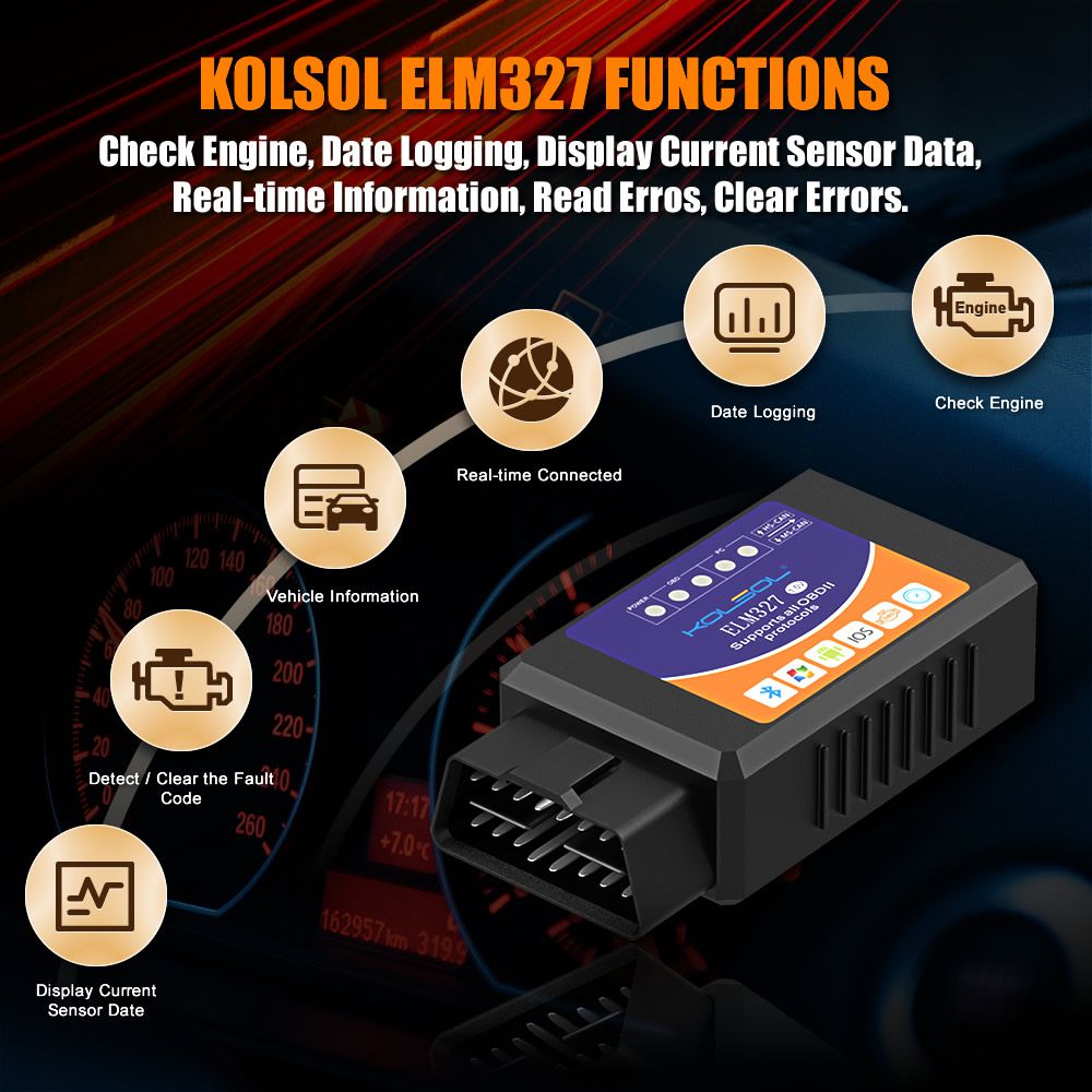 KOLSOL ELM327 Bluetooth OBD2 스캐너 V1.5 ELM327, 포드 CH340+25K80 칩 HS-CAN/MS-CAN용 스위치 수정