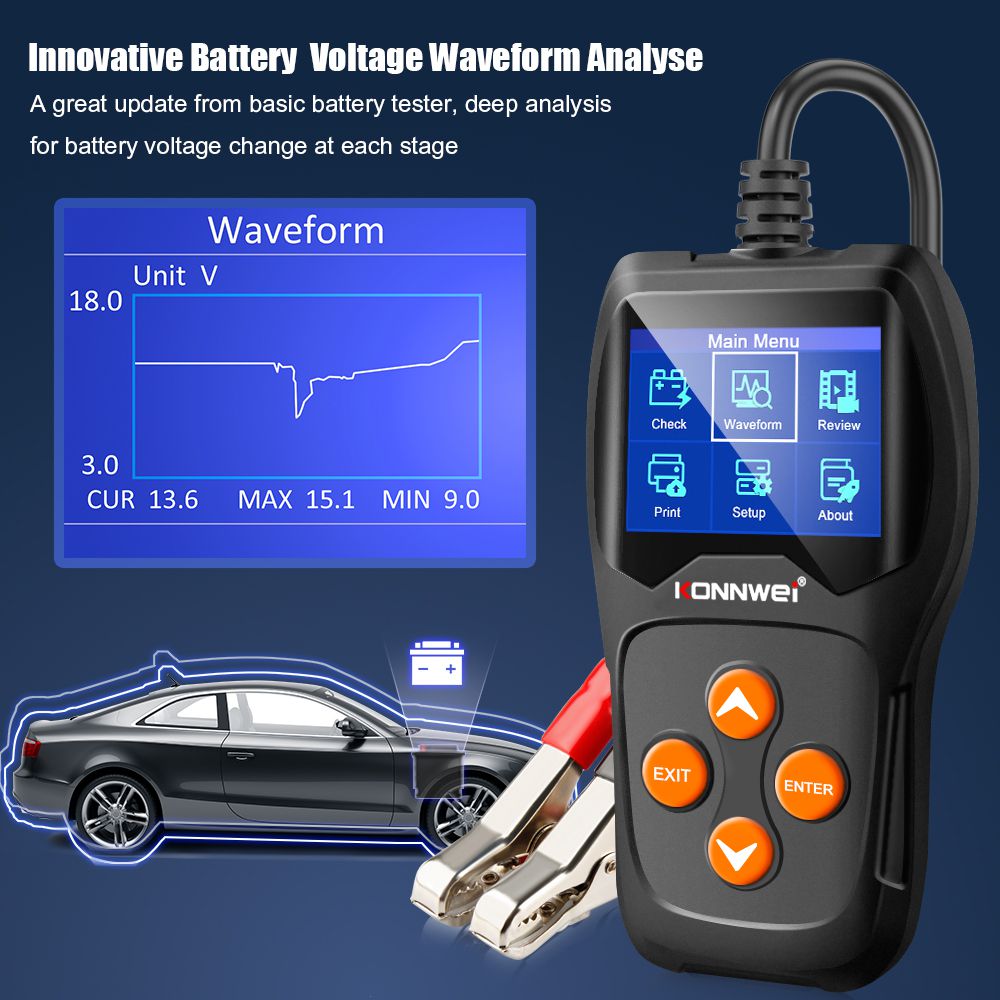 Konnwei kw600 probador de baterías automotrices 12v 100 a 2000cca herramienta de baterías de 12 voltios para diagnóstico de carga de arranque rápido de automóviles
