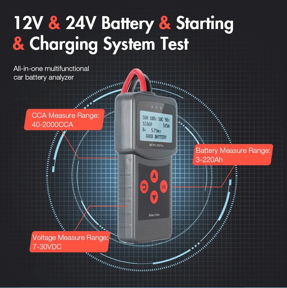 Lancol Micro200Pro 12v 배터리 용량 테스터 차고 작업장 자동차 배터리 테스터 자동 공구 기계